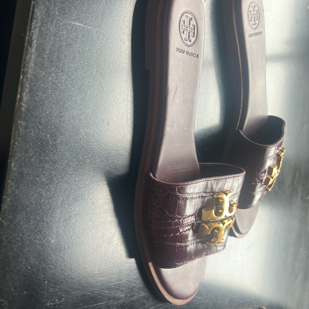 Tory Burch Croco Leather Everly Slides Sandal Women Size 7.5 - Picture 3 of 4